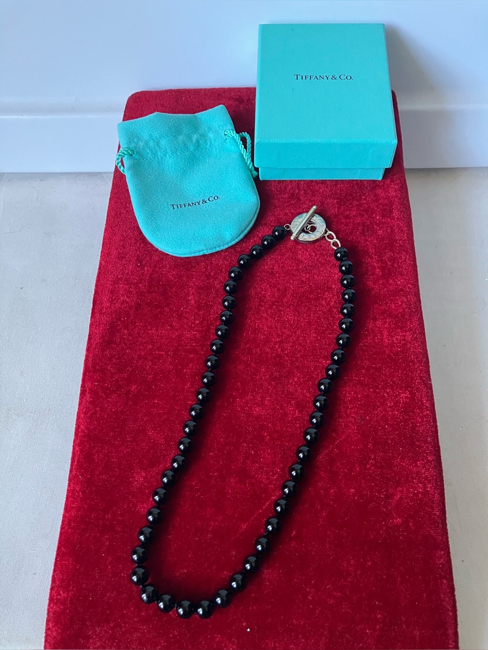 Tiffany & Co. Black Onyx Bead Toggle Necklace Sterling Silver 925 Apps 19”.